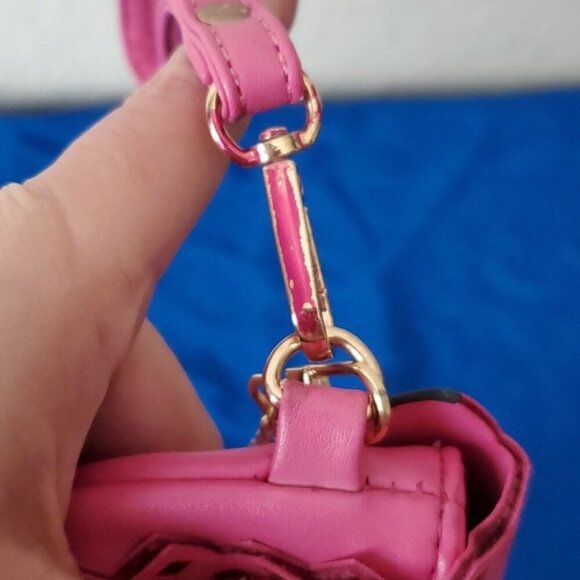 Yoki pink laser cut soft faux leather crossbody bag wristlet clutch - Picture 13 of 16